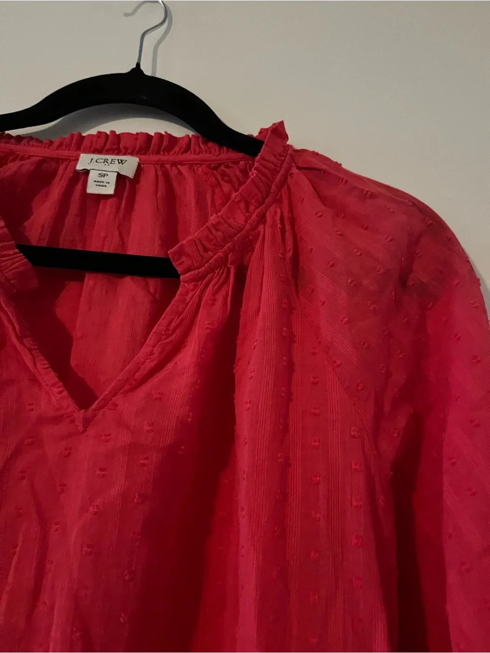 J Crew Red Swiss Dot 100% Cotton Peasant Top Small Petite Cottagecore Prairie
